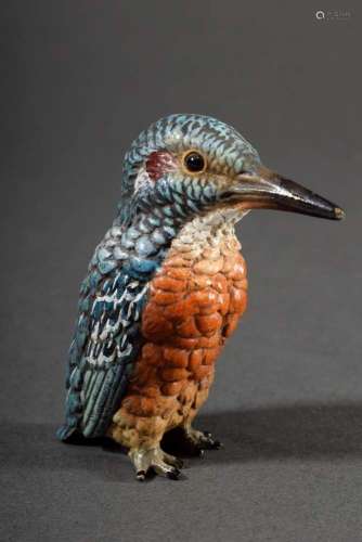 Viennese bronze "Squatting Kingfisher", colourfull...