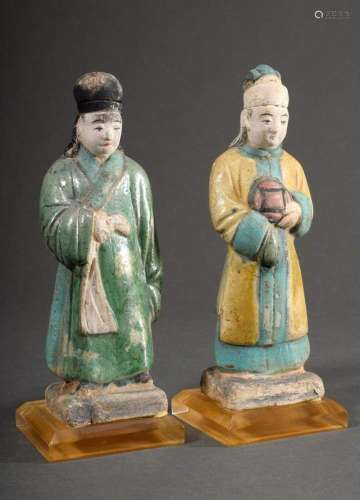 Pair of Chinese funeral figures "Servants", clay c...