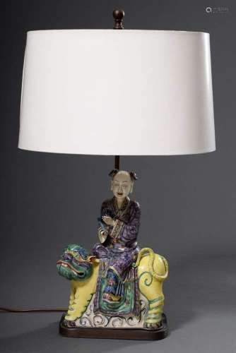 Table lamp with faience figure "Rider with scroll on fo...