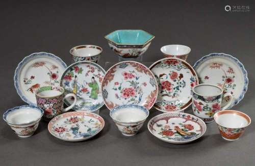 15 Various pieces of Chinese porcelain: 2 cups (h. 6/6,5cm),...