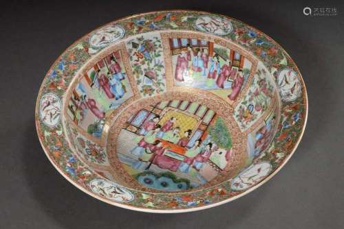 Large bowl with rich Canton painting "Genrescenes"...