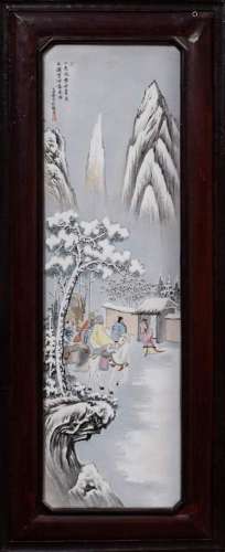 Large Chinese porcelain plaque "Travelling Company in t...