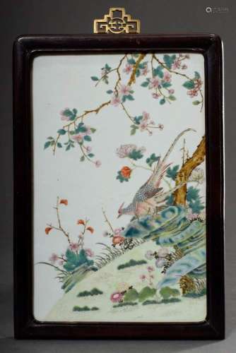 Chinese porcelain picture with polychrome Famille rose paint...
