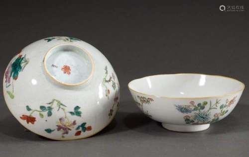 2 Various porcelain bowls with different floral decorations ...