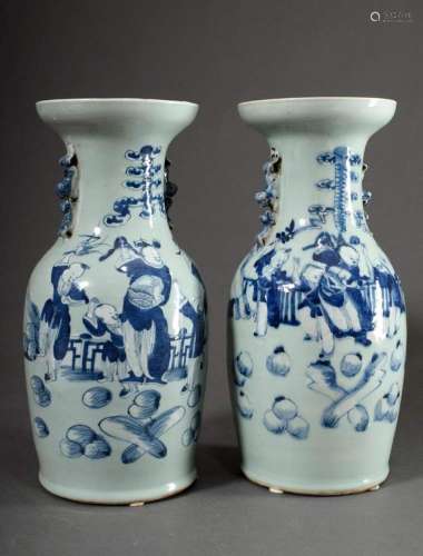 Pair of large vases with Selandon glaze and blue painting &q...