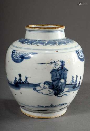 Small Chinese porcelain ginger pot with blue painting decor ...