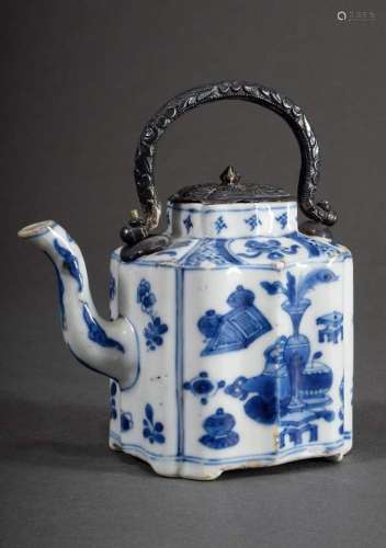 Small Chinese teapot with blue painting decor "Buddhist...