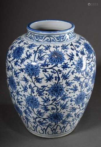 Large spherical vase with blue painting decor "Lotus bl...
