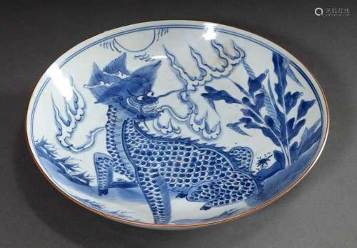Large Chinese porcelain bowl with blue painting decor "...