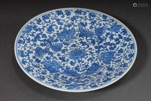 Large plate with blue painting decor "Three stylised ph...