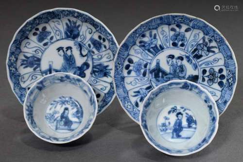 Pair of porcelain bowls/saucers with blue painting decor &qu...