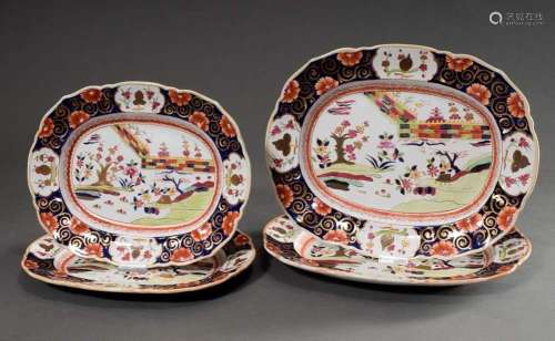 2 pairs of Chine de Commande plates with polychrome painting...