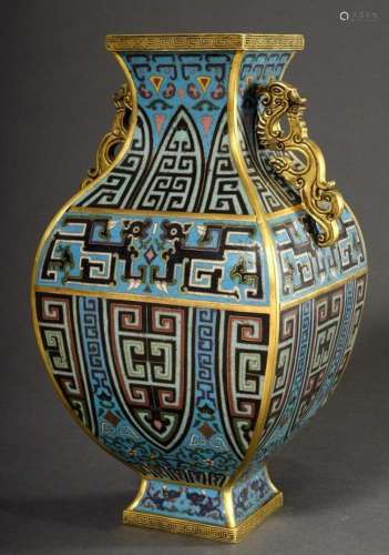 Square cloisonné vase with abstract ornamental decoration an...