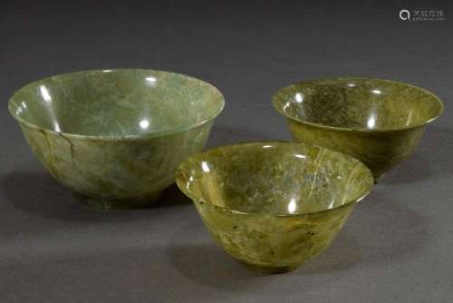 3 Various spinach jade bowls in different sizes, China 20th ...