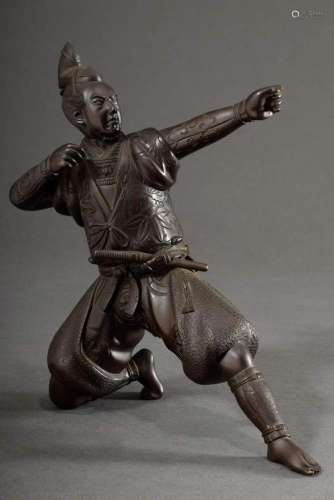 Japanese bronze "Samurai Archer", dark patinated, ...