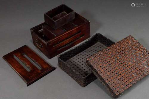2 Various pieces of Japanese storage boxes: 1x woven box in ...