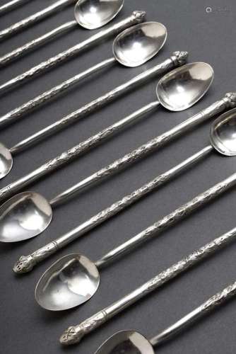 12 Straw spoons with Asian decoration, silver 900, l. 19cm, ...