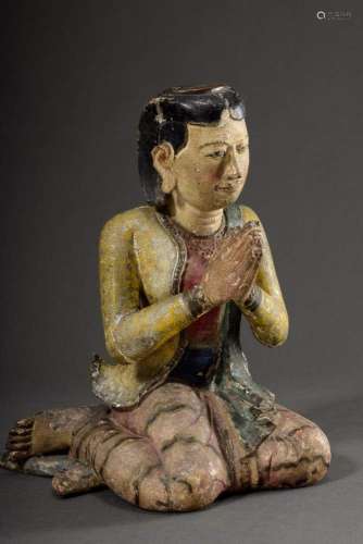 Wooden sculpture "Seated Adorant", carved and colo...
