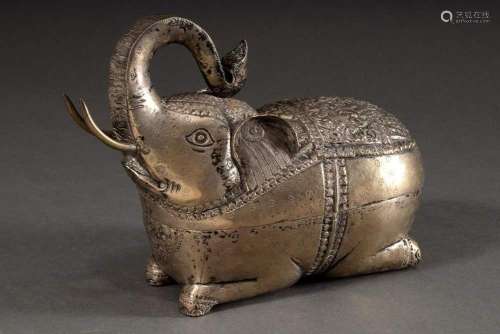 Large Burmese répoussé box in elephant form, early 20th c., ...