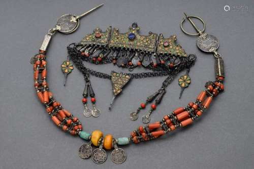 2 Various pieces of Berber jewellery with coins, coral, turq...