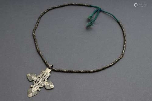 Ethiopian cross on bead chain, bronze, 74g, l. 50cm, slight ...