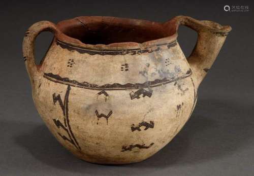 Kabyle (?) pot with spout, lateral handles and ornamental de...