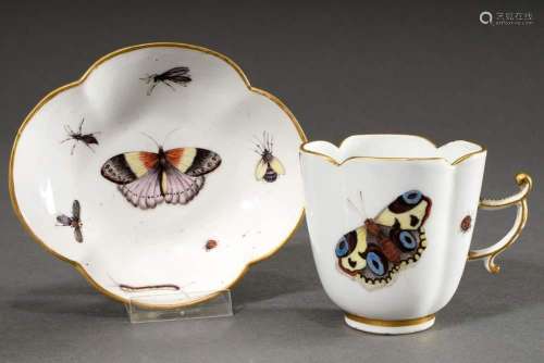 Four-piece Meissen cup/saucer with polychrome painting "...