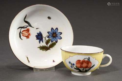 Meissen cup/saucer with polychrome painting "woodcut fl...