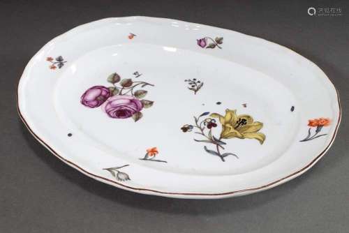 Oval Meissen plate with polychrome painting "woodcut fl...
