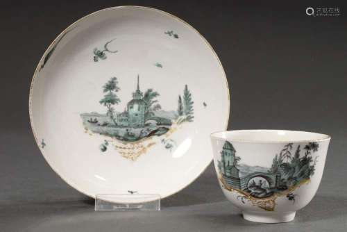 Frankenthal porcelain cups/saucers with copper-green camaieu...