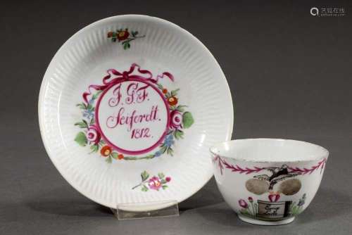 Wallendorf cup/saucer with polychrome floral painting and in...
