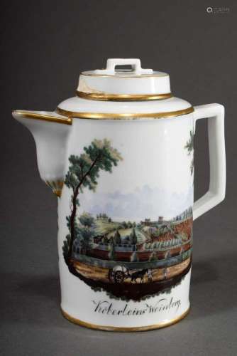 Empire jug in cylindrical form with polychrome views of &quo...