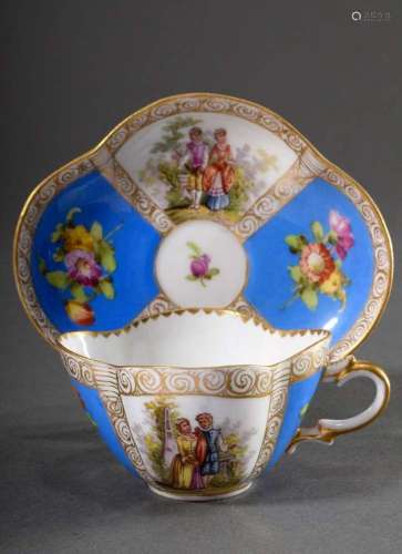 A four-piece Dresden porcelain demitasse/saucer with polychr...