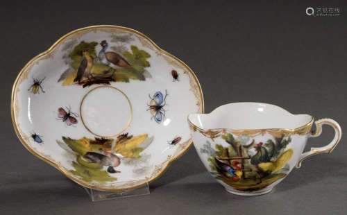 Small Dresden porcelain cups/saucers with polychrome paintin...