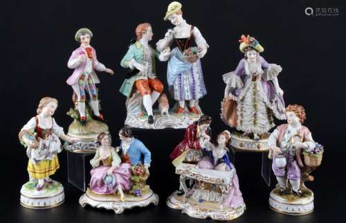 Carl Potschappel / Volkstedt / Dresden 7 porcelain figures, ...