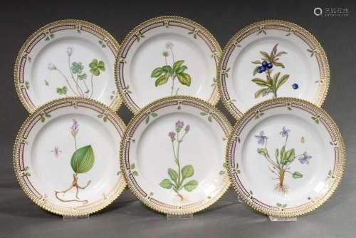 6 Royal Copenhagen "Flora Danica" cake plates with...