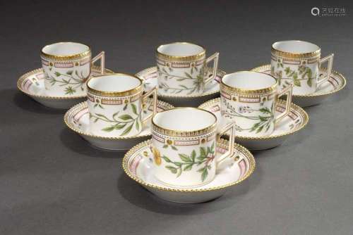 6 Royal Cophenhagen "Flora Danica" coffee cups/sau...