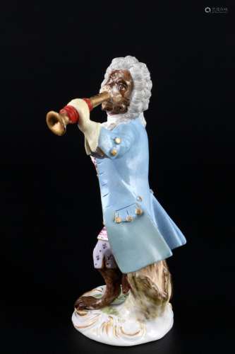 Meissen Monkey Chapel hurdy gurdy player and trumpeter 1st c...