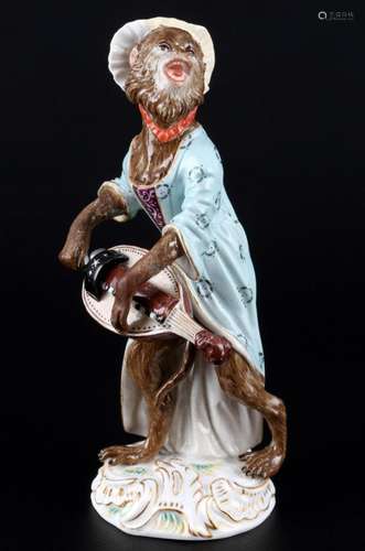 Meissen Monkey Chapel hurdy gurdy player 1st choice, knob ma...