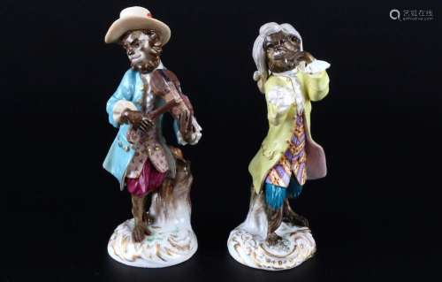 Meissen Monkey Chapel violinist and flutist 1st choice, knob...