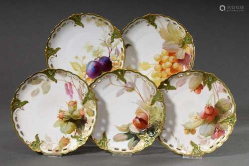 5 Nymphenburg plates with polychrome soft painting "Nut...