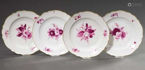 4 Meissen plates with purple camaieu painting "flowers&...