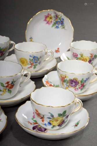 10 Meissen mocca cups/saucers "German Flowers" as ...