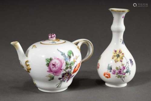 2 Various pieces Meissen with polychrome painting "flow...