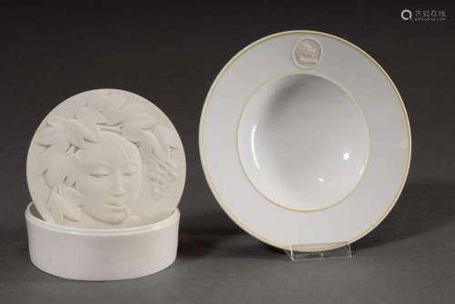2 Various pieces KPM with bisque porcelain decorations: roun...
