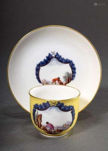 Nymphenburg mocca cups with fine painting "Kauffahrteis...
