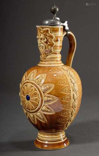 KPM Historism porcelain Bartmann jug with ornamental relief,...