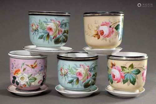 5 Various porcelain cachepots "Flowers", c. 1890, ...