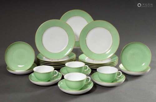 20 pieces Nymphenburg porcelain in light green with gold rim...