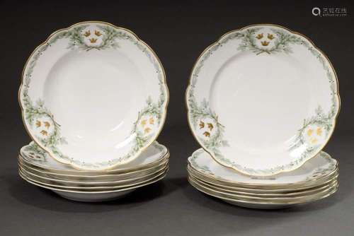 12 Rörstrand porcelain plates with curved rim, polychrome de...